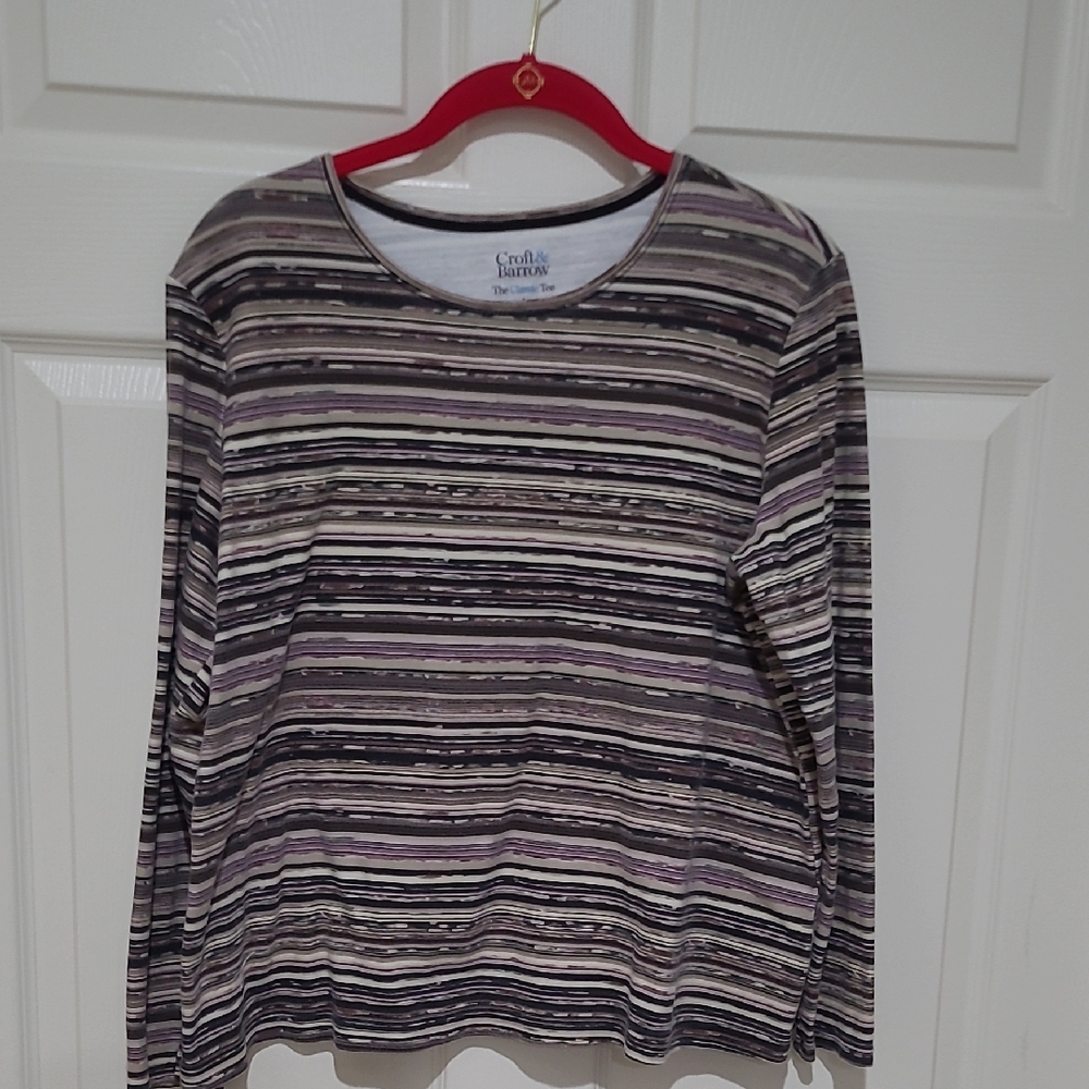 Croft & Barrow Women's Long Sleeve Striped Tee - Black, Gray, Cream